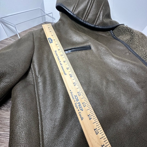 Sam Edelman Women's Sydney Hooded Faux Shearling Dark Olive Jacket size L - Picture 13 of 16